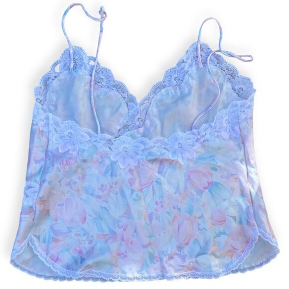 Miss Elaine Vintage 60s-70s Union Made Lace Tulips Cami in Pink & Blue Like New - Picture 5 of 9
